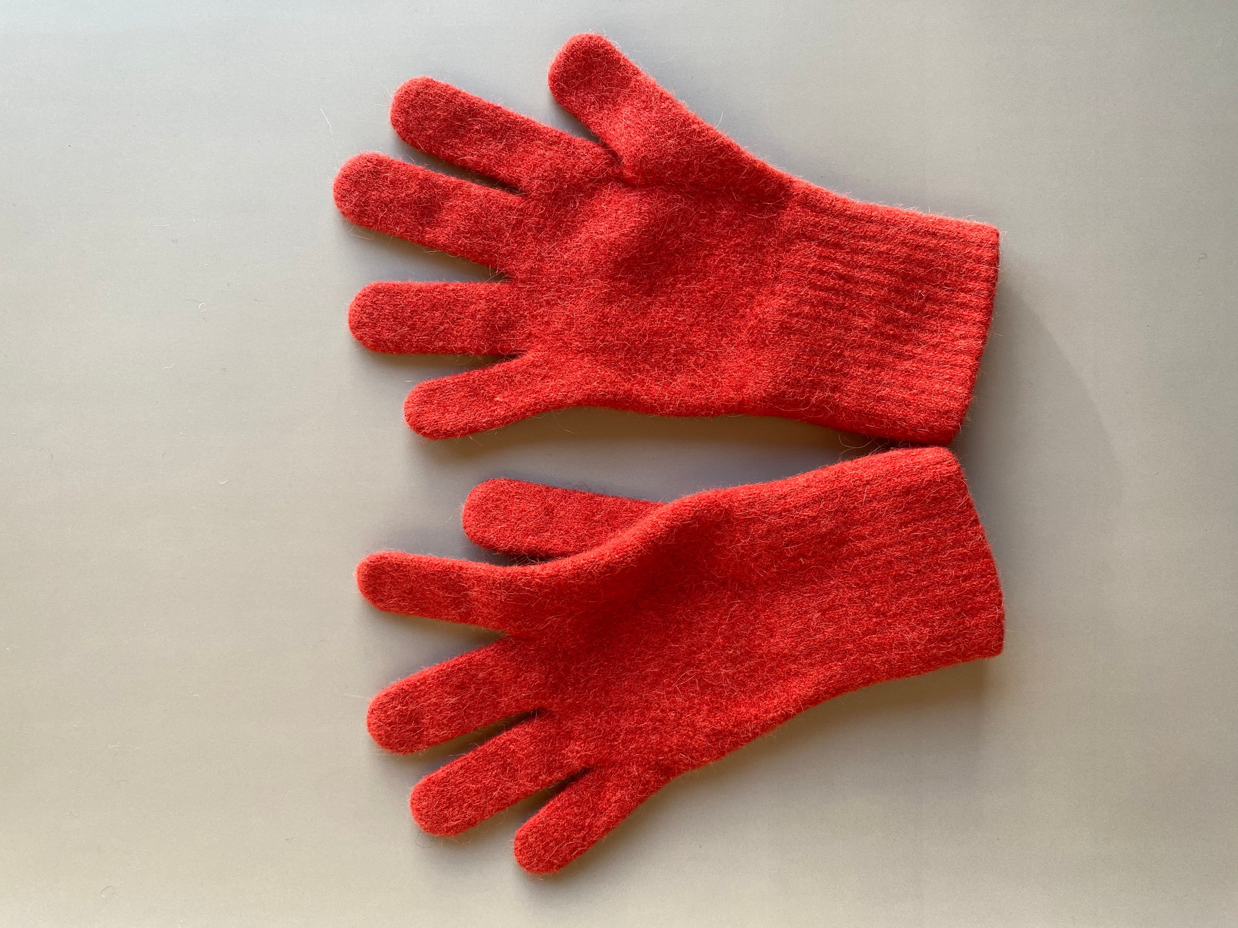 Gloves: Warm Red Orange Gloves (Ruby): Possum & Merino Wool, Made in New Zealand