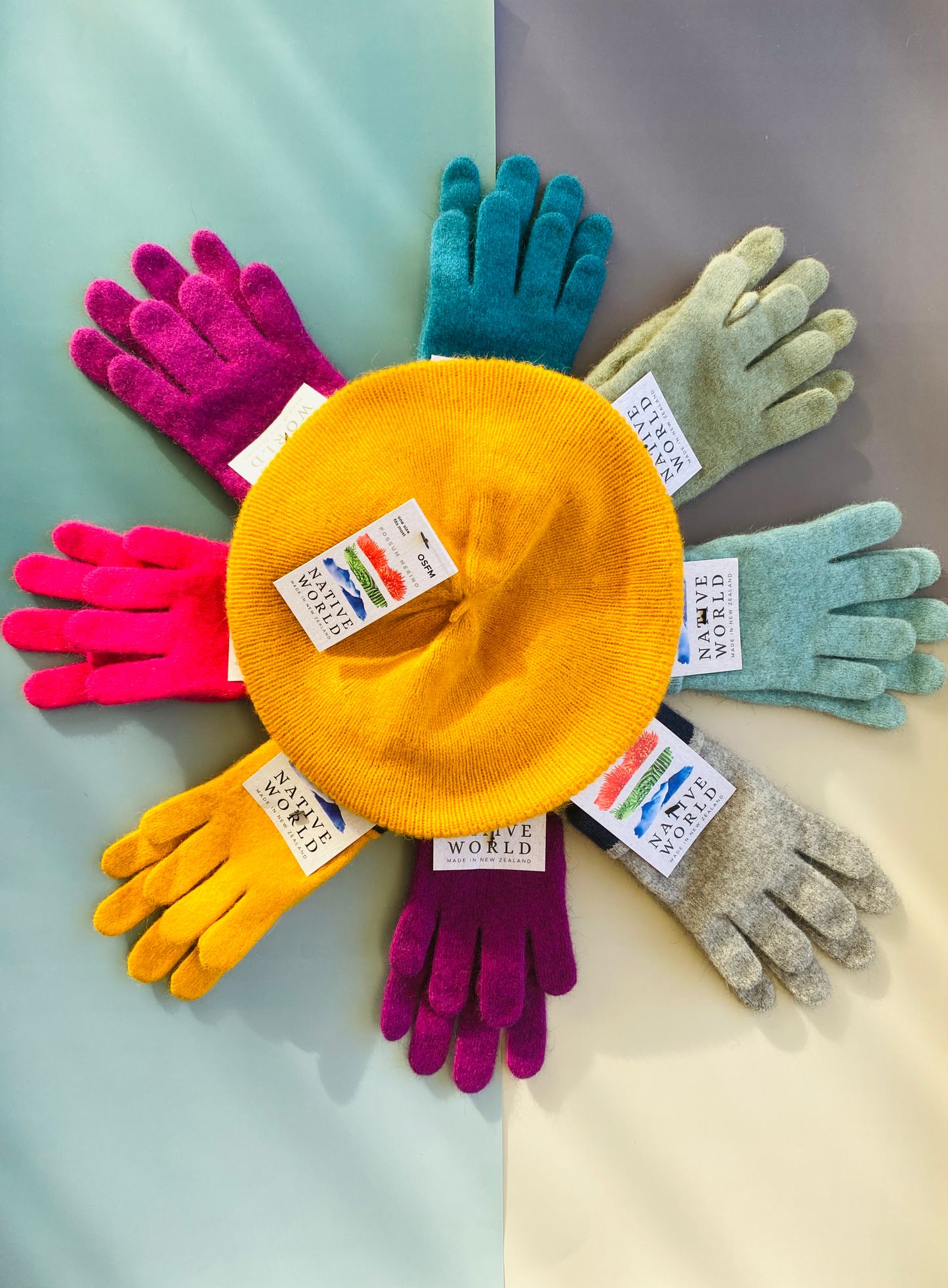 Gloves: Teal Green Gloves (Azure), Possum & Merino Wool, Made in New Zealand