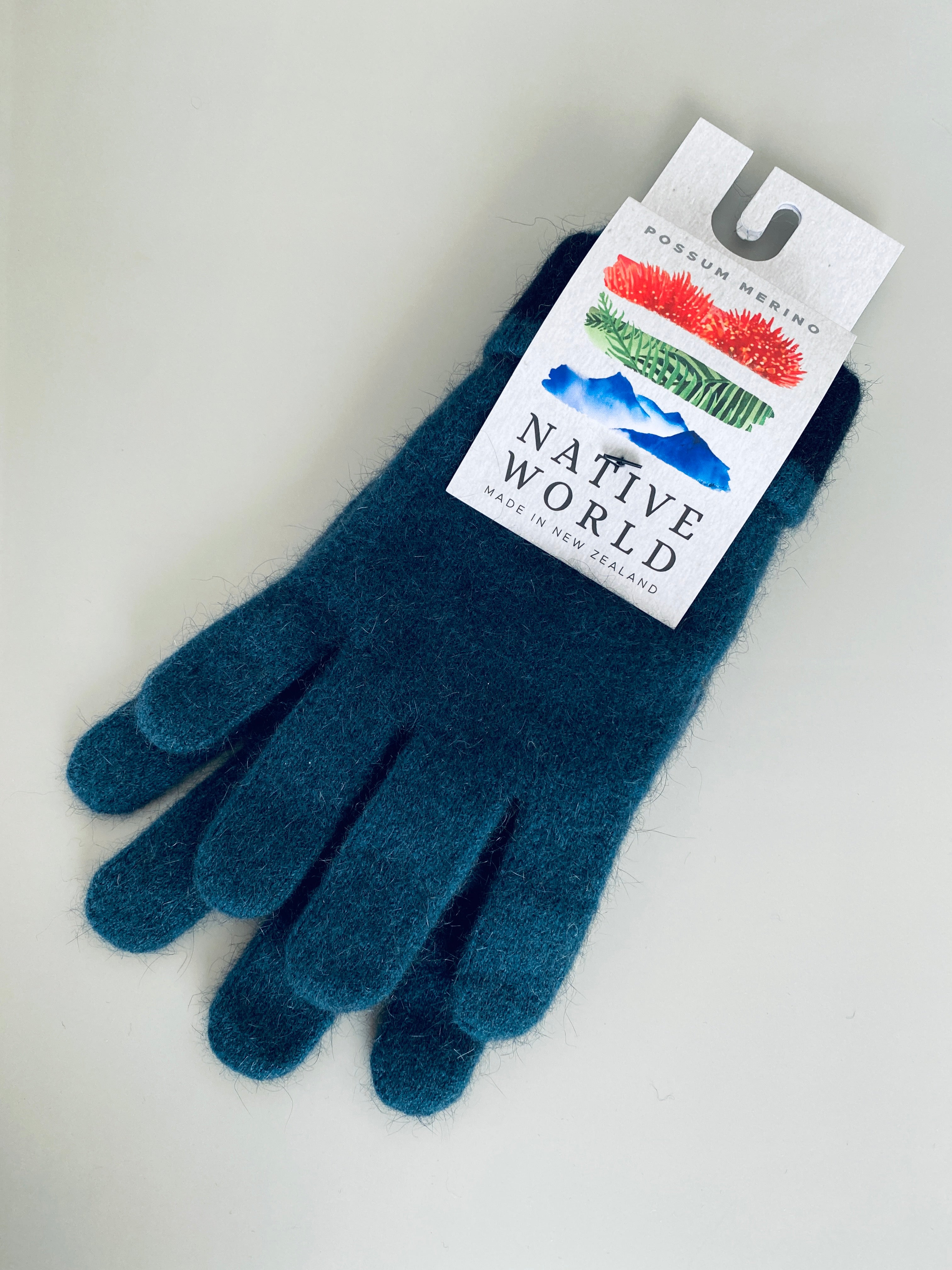 Gloves: Possum & Merino Wool, Made in New Zealand (Ocean)
