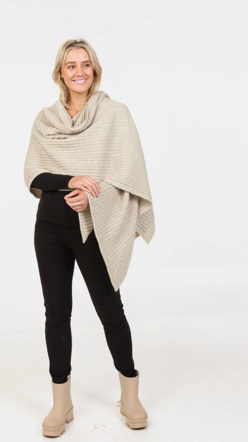 Wrap: Merino Wool + Possum, Made in New Zealand (Ribbed Wrap)