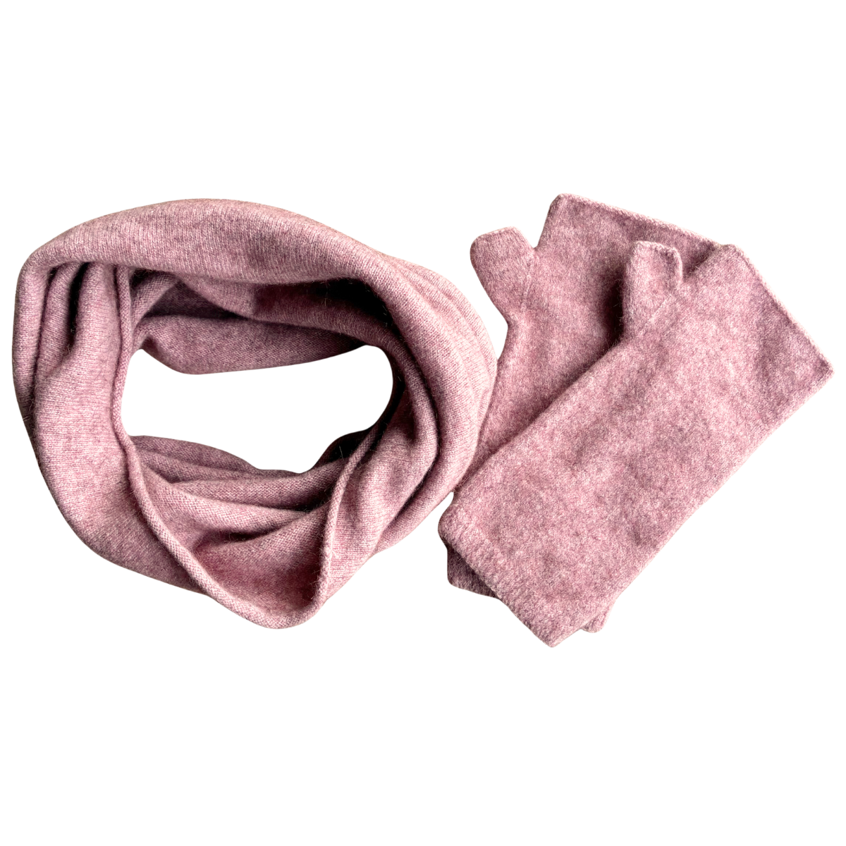 Pink scarf and gloves set on a white background