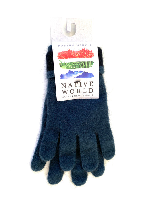 Gloves: Smoky Blue Gloves (Ocean) Possum & Merino Wool, Made in New Zealand