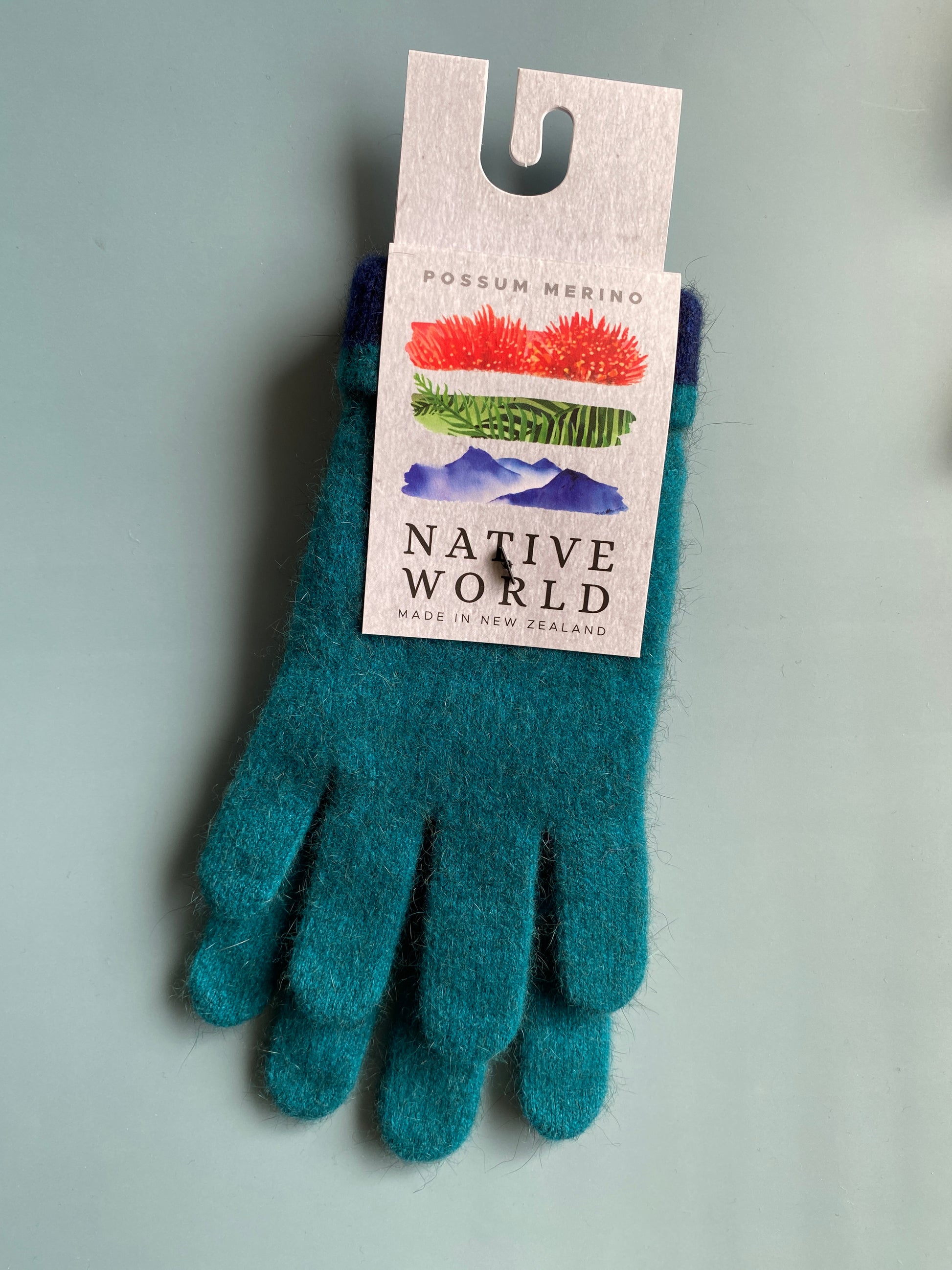 azure teal gloves merino possum made in new zealand