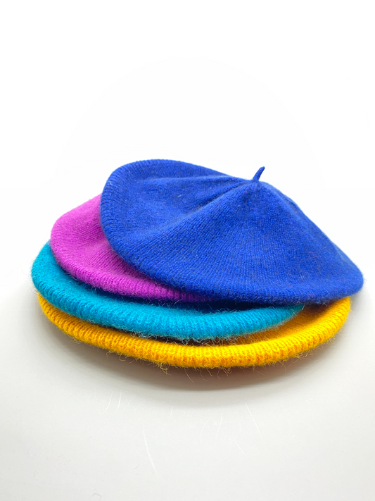 ベレー帽：カラフルニットメリノウール+ポッサム、ニュージーランド製